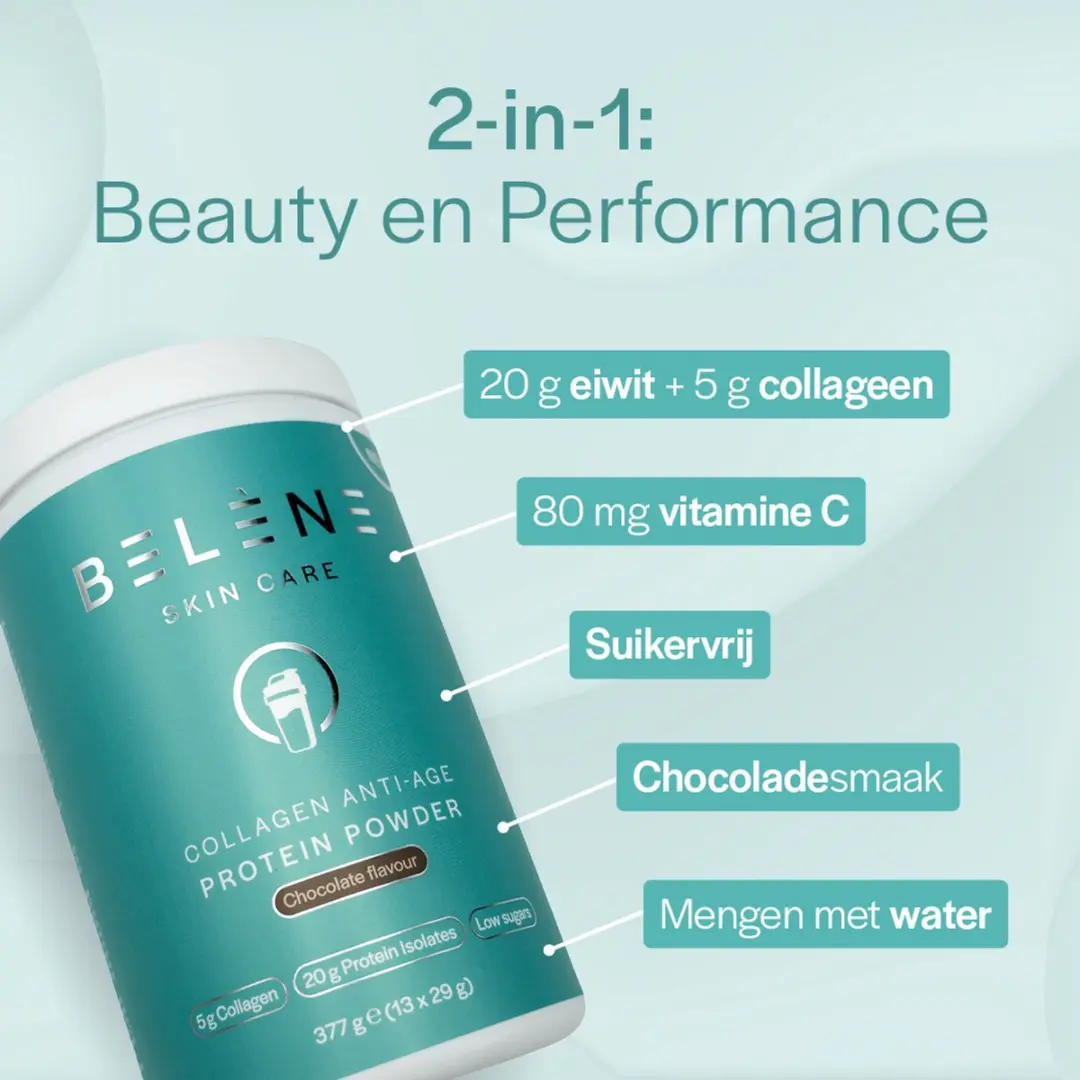 Belène Collagen Anti-Age Protein Powder 350g - Chocolade - 20g Eiwit - afbeelding 2 van 5