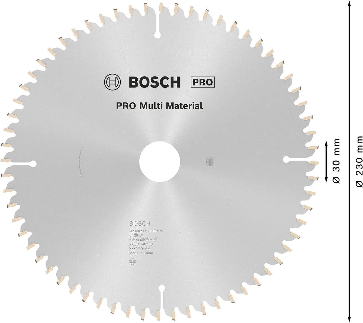 Bosch Professional Cirkelzaagblad CIRKZB MULTI 230x30x2,4 64T TR-F - afbeelding 6 van 6
