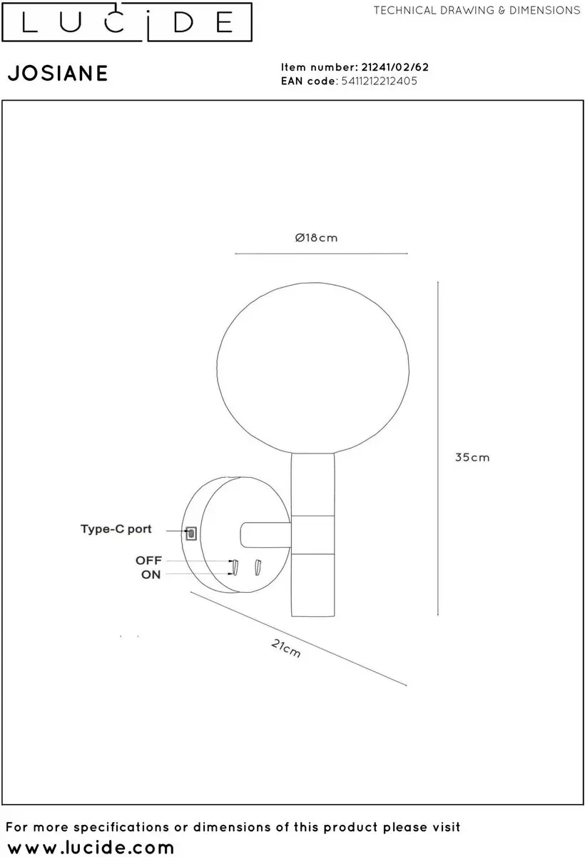 Lucide Josiane Wandlamp Ø18cm - 5W G9 - Zwart