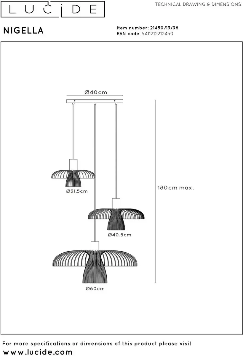Lucide Nigella Hanglamp Ø76cm - 3xGU10 Koffie