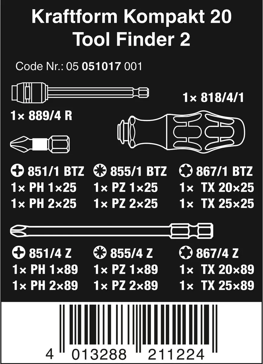 Wera 05051017001 Bitset 13-delig 1/4 (6.3 mm) Incl. bithouder