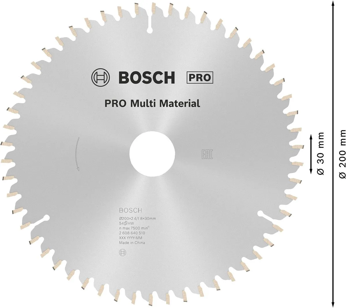 Bosch Professional Cirkelzaagblad CIRKZB MULTI 200X30X2,4 54T TR-F - Ø200mm
