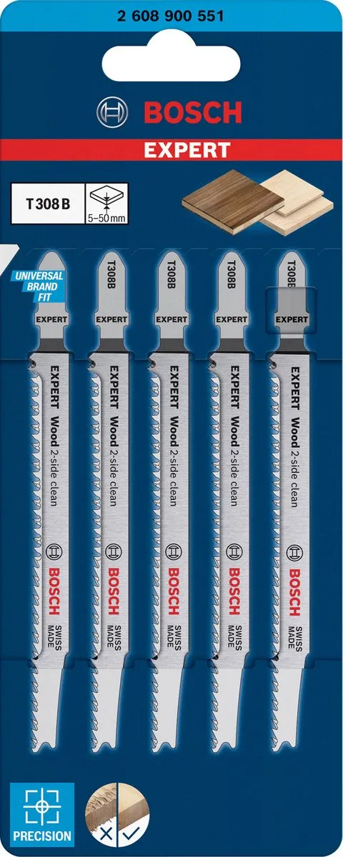 Bosch Professional Expert Wood 2-zijdig T 308 B Decoupeerzaagbladen - 5 Stuks