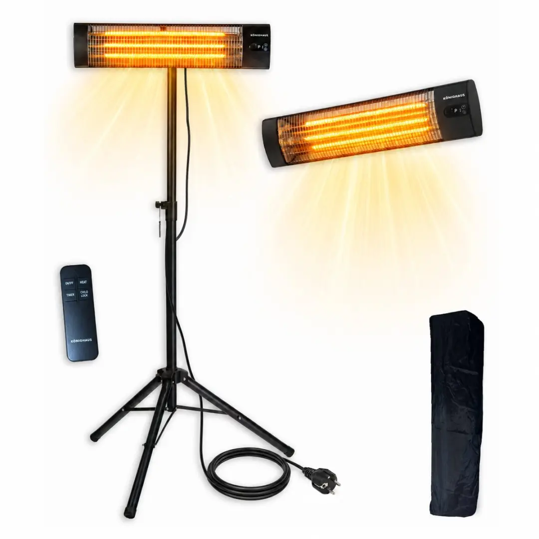Könighaus terrasverwarmer 2000 W met 2,80 m kabel, standaard & wandhouder