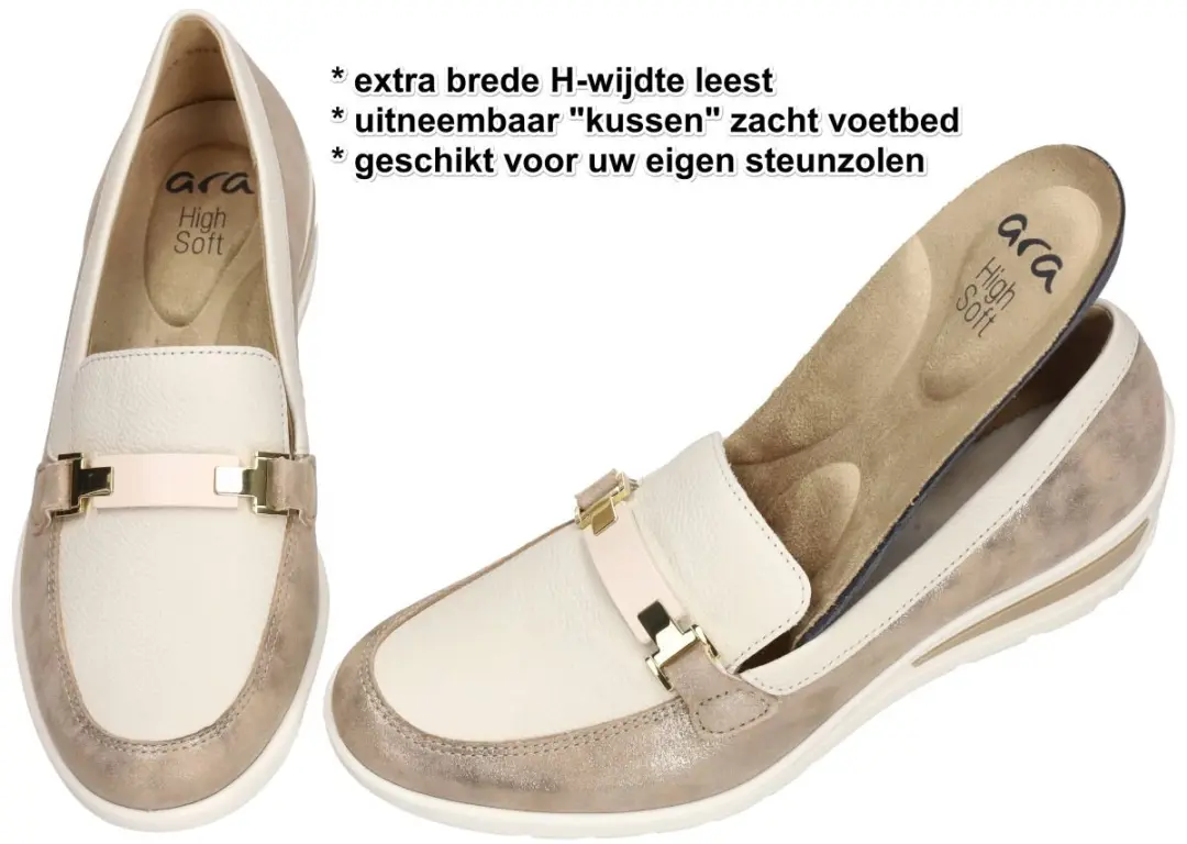 Ara Dames Ballerina's Mocassins - Off-white/Ecru/Parel 38.5