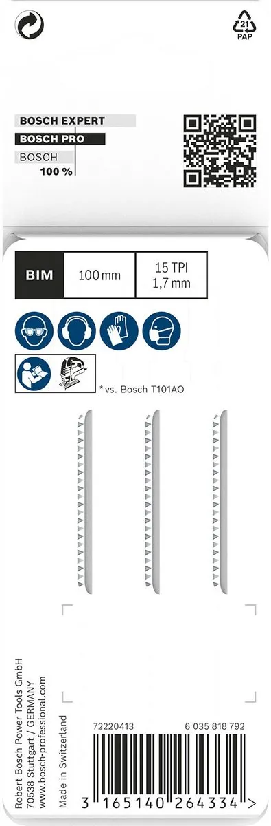 Bosch Professional DECOUPEERZB T101AIF 3 Decoupeerzaagbladen - 3 Stuks