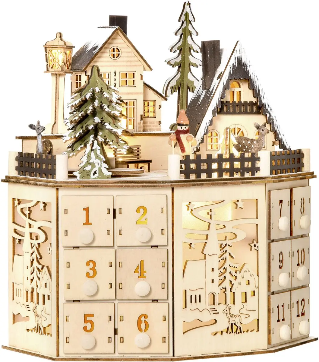 HOMCOM Kerst Adventskalender Multiplex 25B x 20D x 29H cm Natuurhout