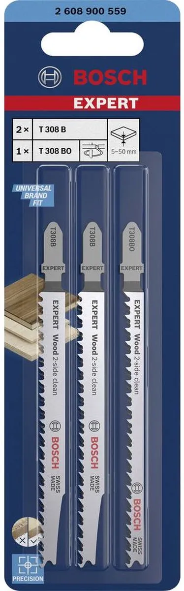 Bosch Professional Expert Wood T308B/BO Decoupeerzaagbladen - 3 Stuks