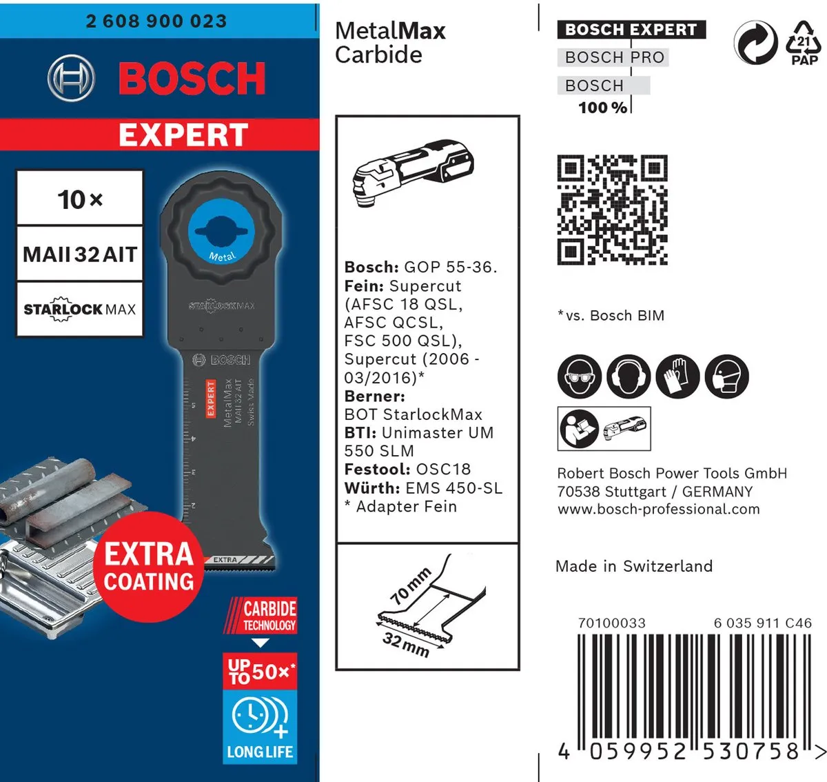 Bosch Professional EXPERT StarlockMax MAII 32 AIT Zaagblad - Metaal 32x70mm - 10 Stuks