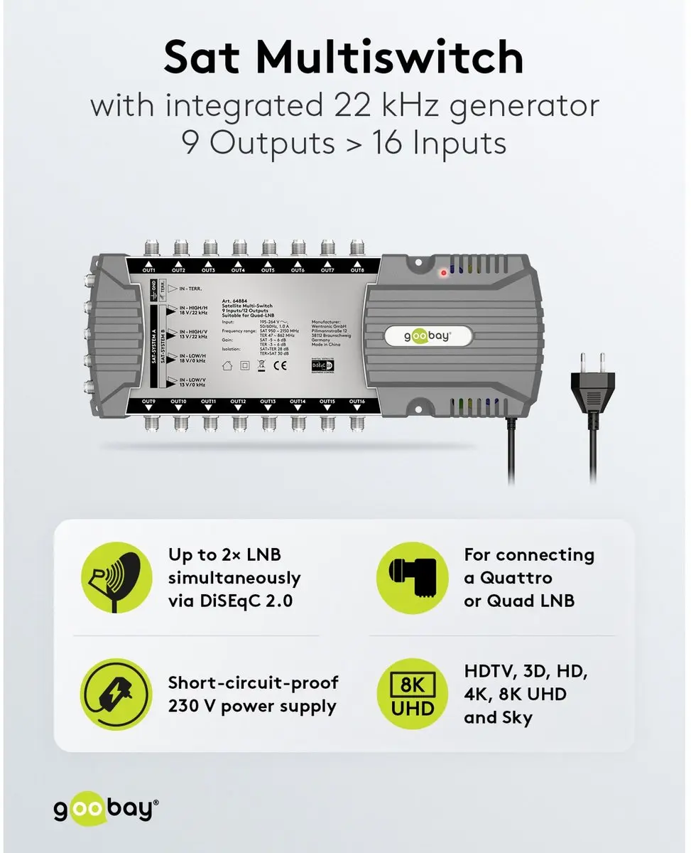 Goobay Sat Multi-Switch 9/16 - 16 Deelnemers - Zilver