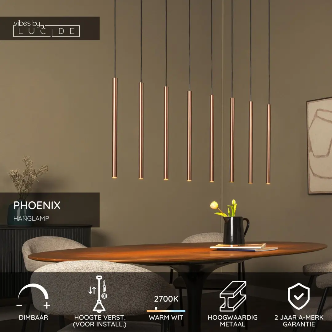 Lucide Phoenix Hanglamp LED Dimbaar 8x3W 2700K - Koffie