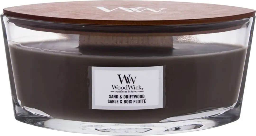 Woodwick Heartwick Flame Ellipse Geurkaars - Sand & Driftwood 50 uur