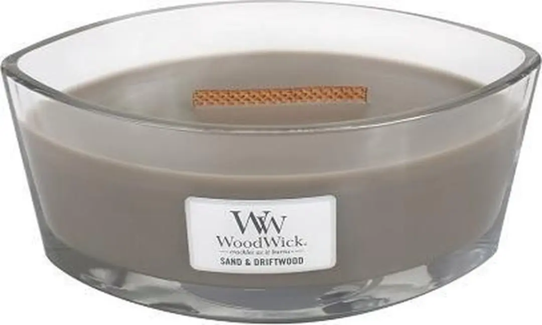 Woodwick Heartwick Flame Ellipse Geurkaars - Sand & Driftwood 50 uur