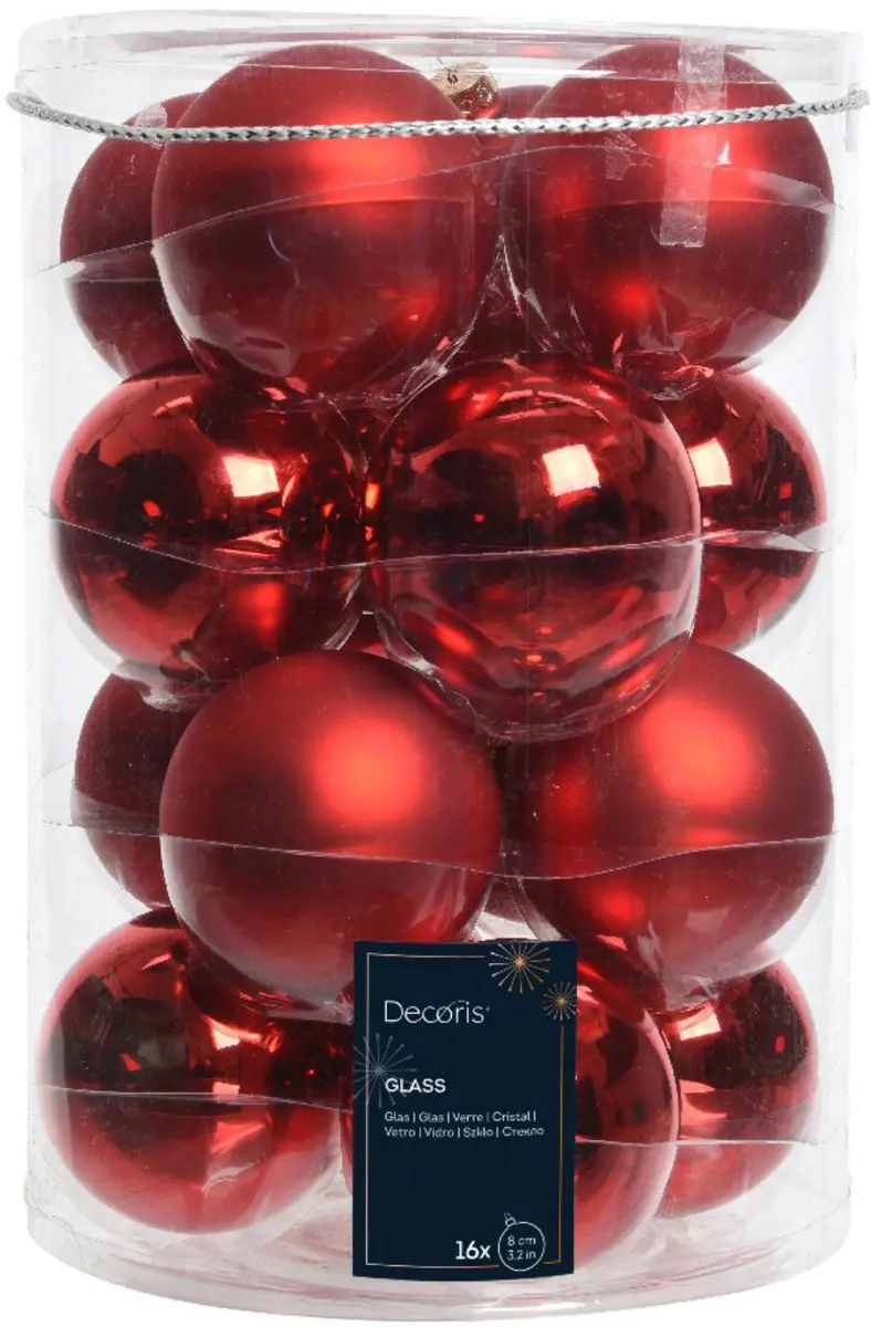 Decoris Kerstballen Set 16 Stuks - Rood - Blinkend & Mat - afbeelding 5 van 6