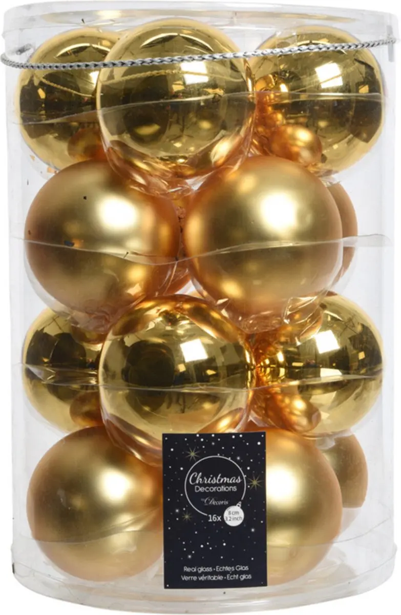 Decoris Kerstballen Goud 8cm - 16 Stuks - afbeelding 4 van 5