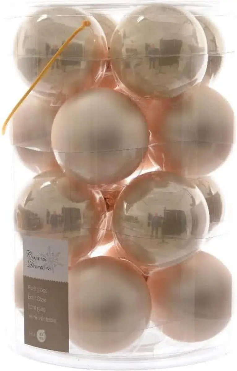 Decoris Kerstballen 16 Stuks - Ø8cm - Champagne - afbeelding 3 van 3