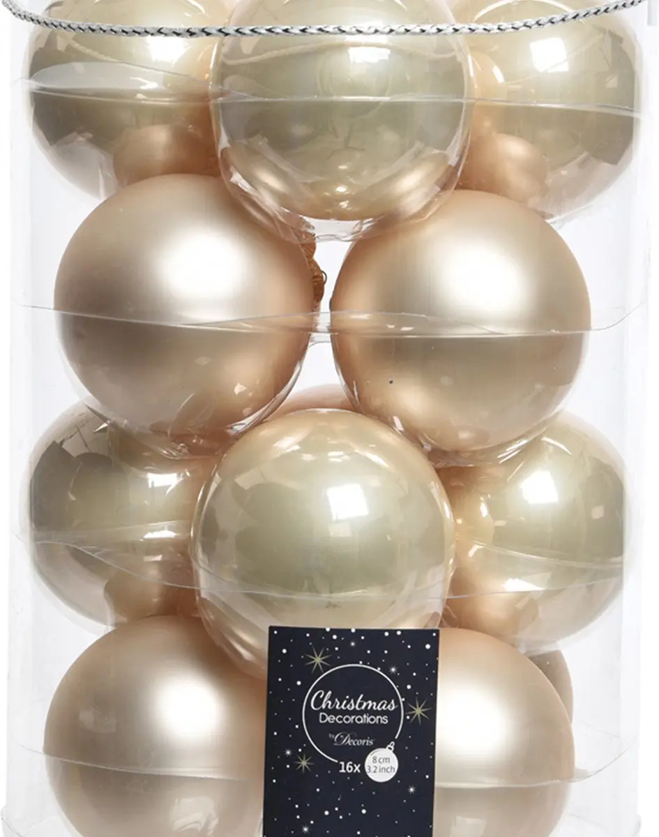 Decoris Kerstballen 16 Stuks - Ø8cm - Champagne - afbeelding 2 van 3