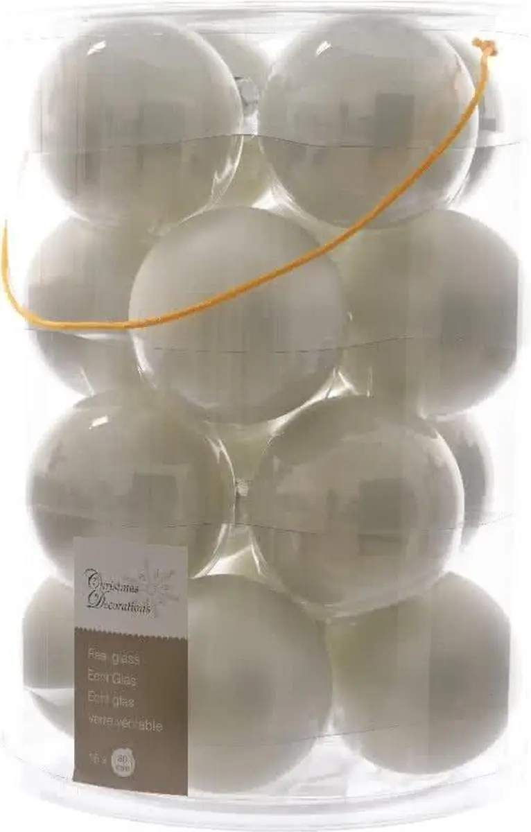 Decoris Glas Kerstballen 8cm - 16 Stuks - Winterwit - afbeelding 2 van 2