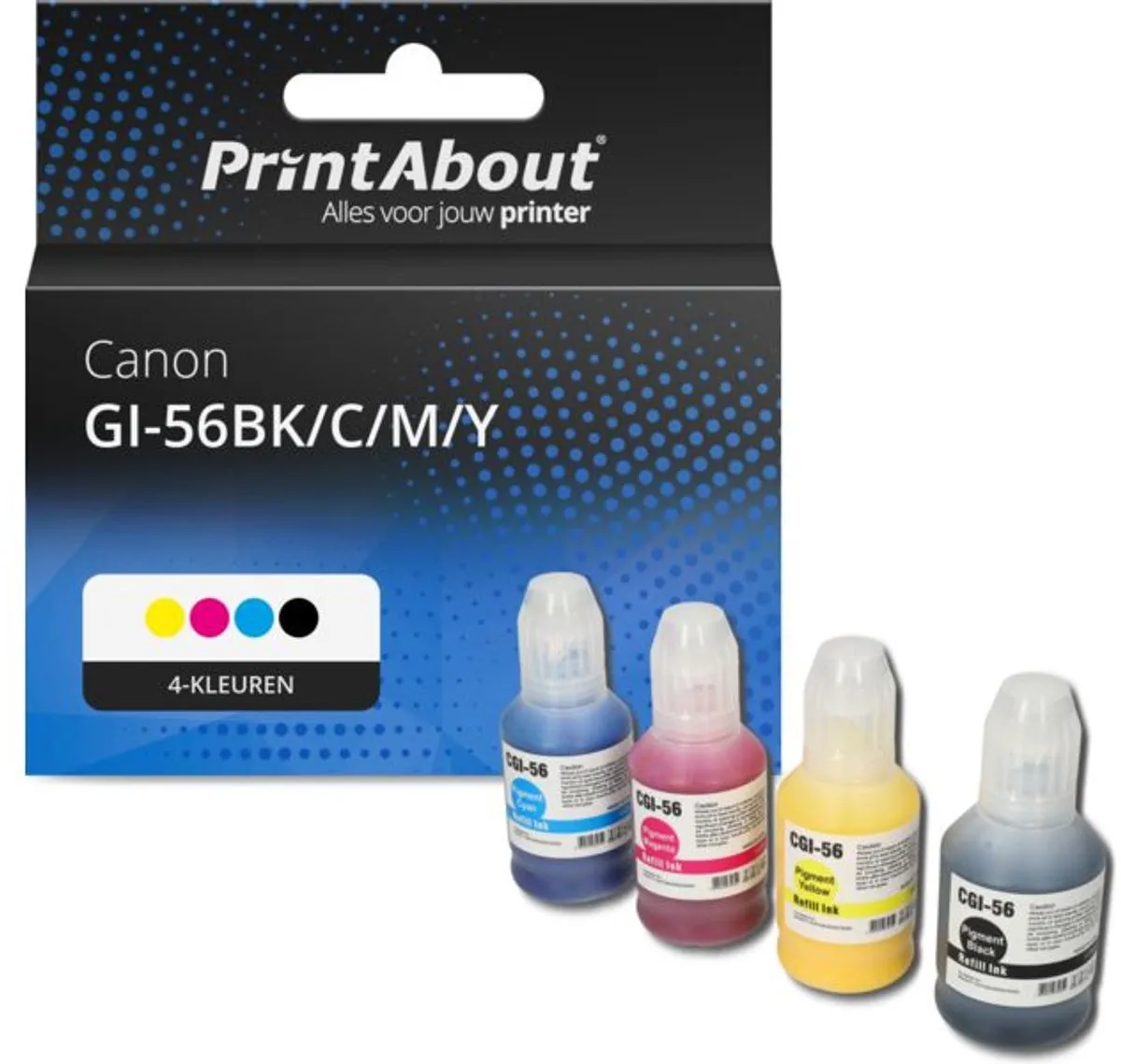 PrintAbout Canon GI-56BK/C/M/Y Inktcartridge 4-kleuren - 595ml