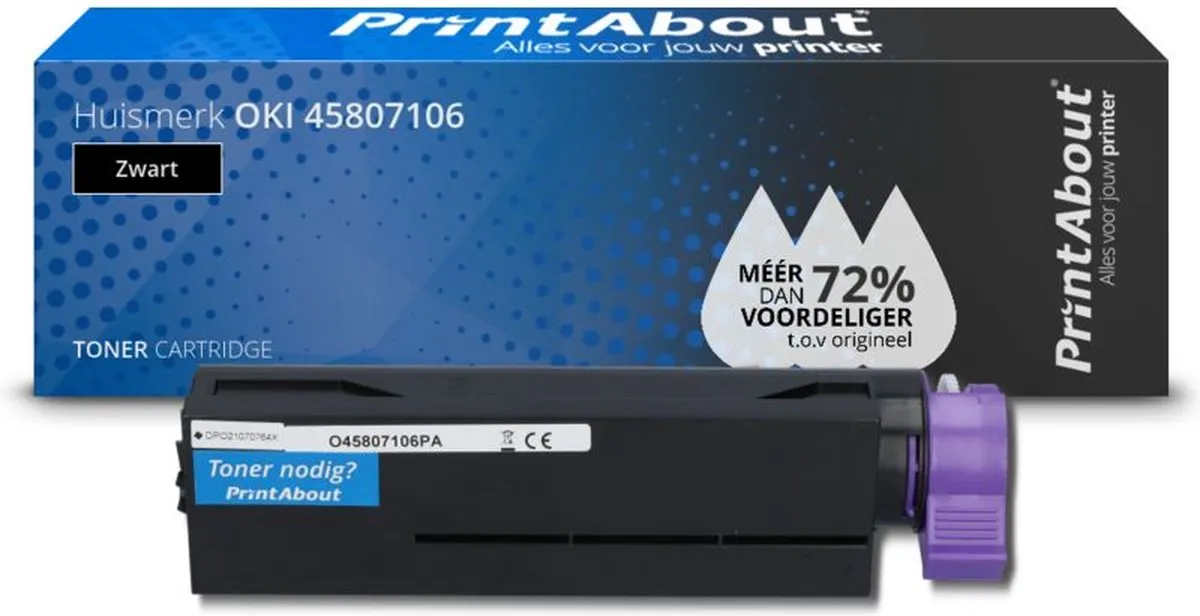PrintAbout Huismerk 45807106-PA Toner Zwart