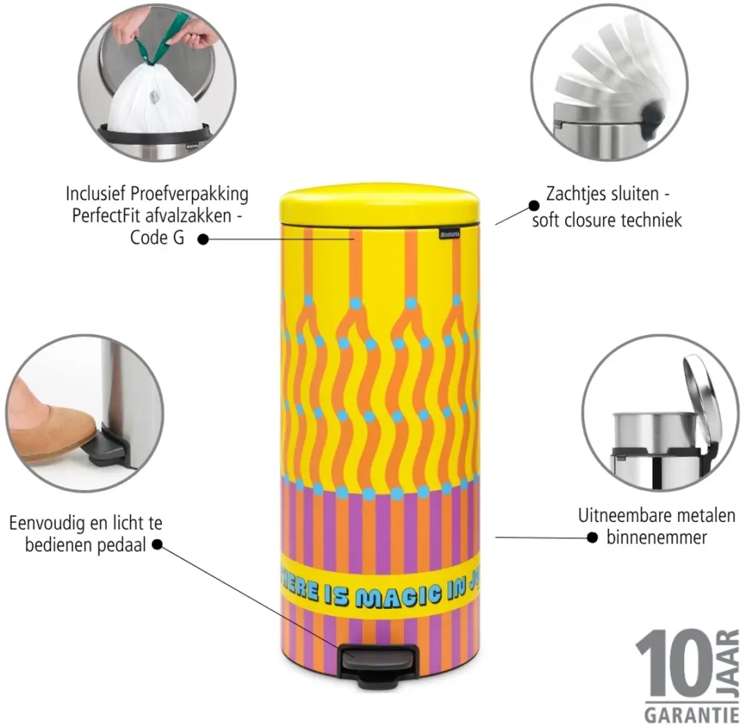 Brabantia NewIcon Prullenbak - 30 liter - Yinka Ilori - afbeelding 5 van 6
