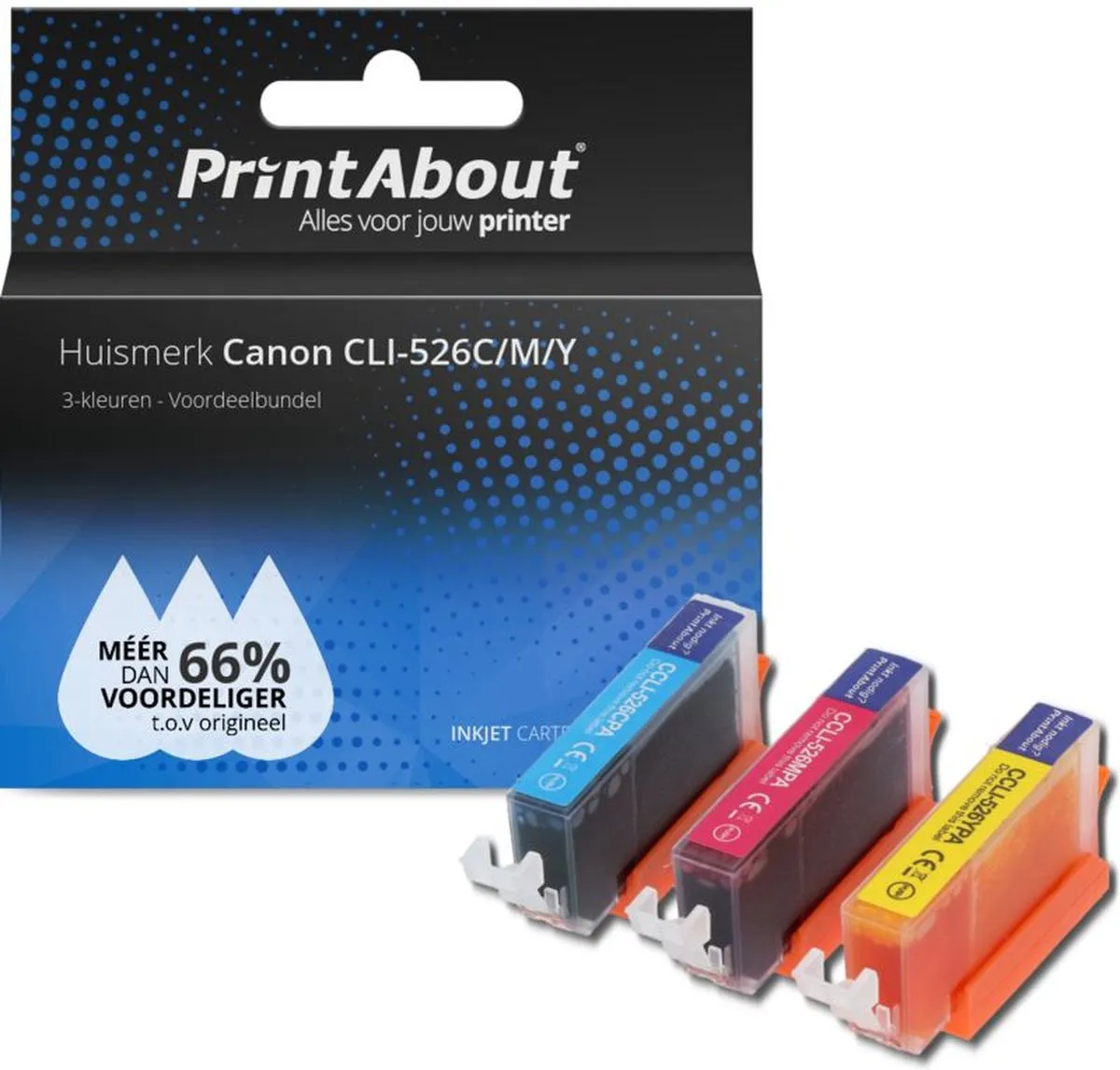 PrintAbout CLI-526C/M/Y Inktcartridge - 3-kleuren 39ml - o.a. Canon PIXMA