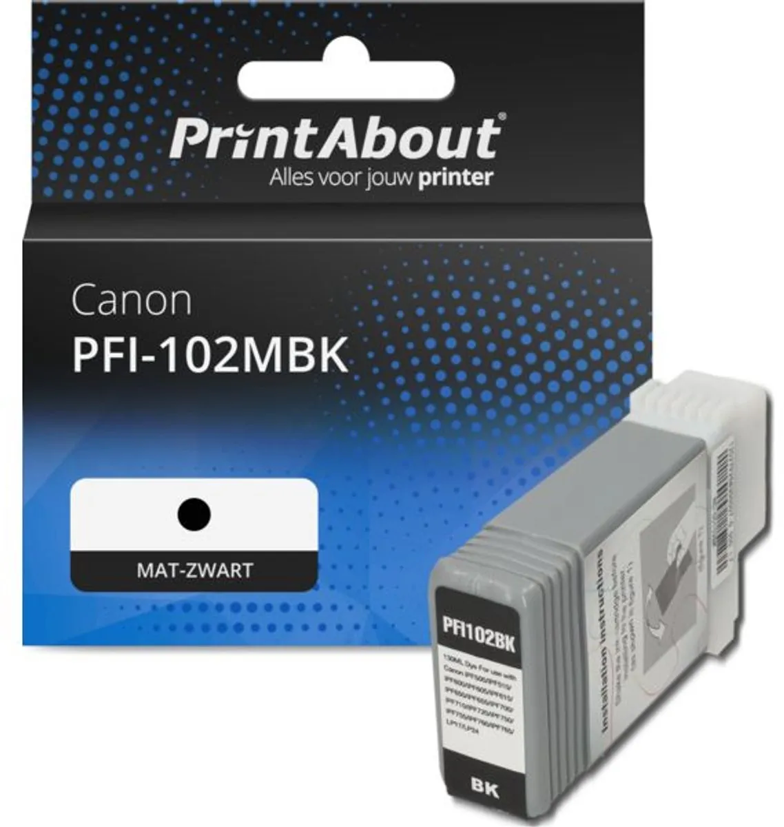 PrintAbout PFI-102MBK Inktcartridge Mat-zwart - 130ml - o.a. Canon imagePROGRAF