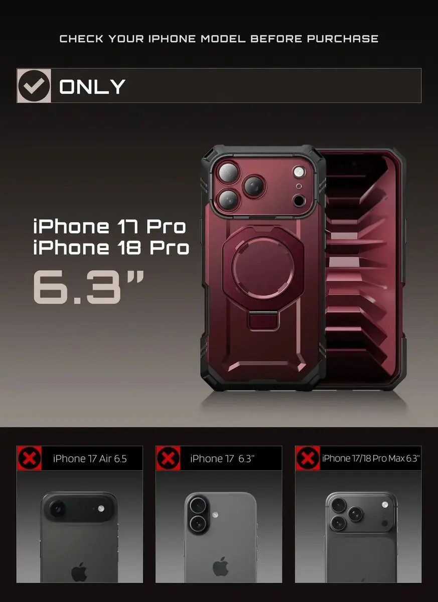 Supcase Unicorn Beetle Grip Pro Hoesje iPhone 18 Pro/17 Pro - MagSafe - Burgundy - afbeelding 6 van 6