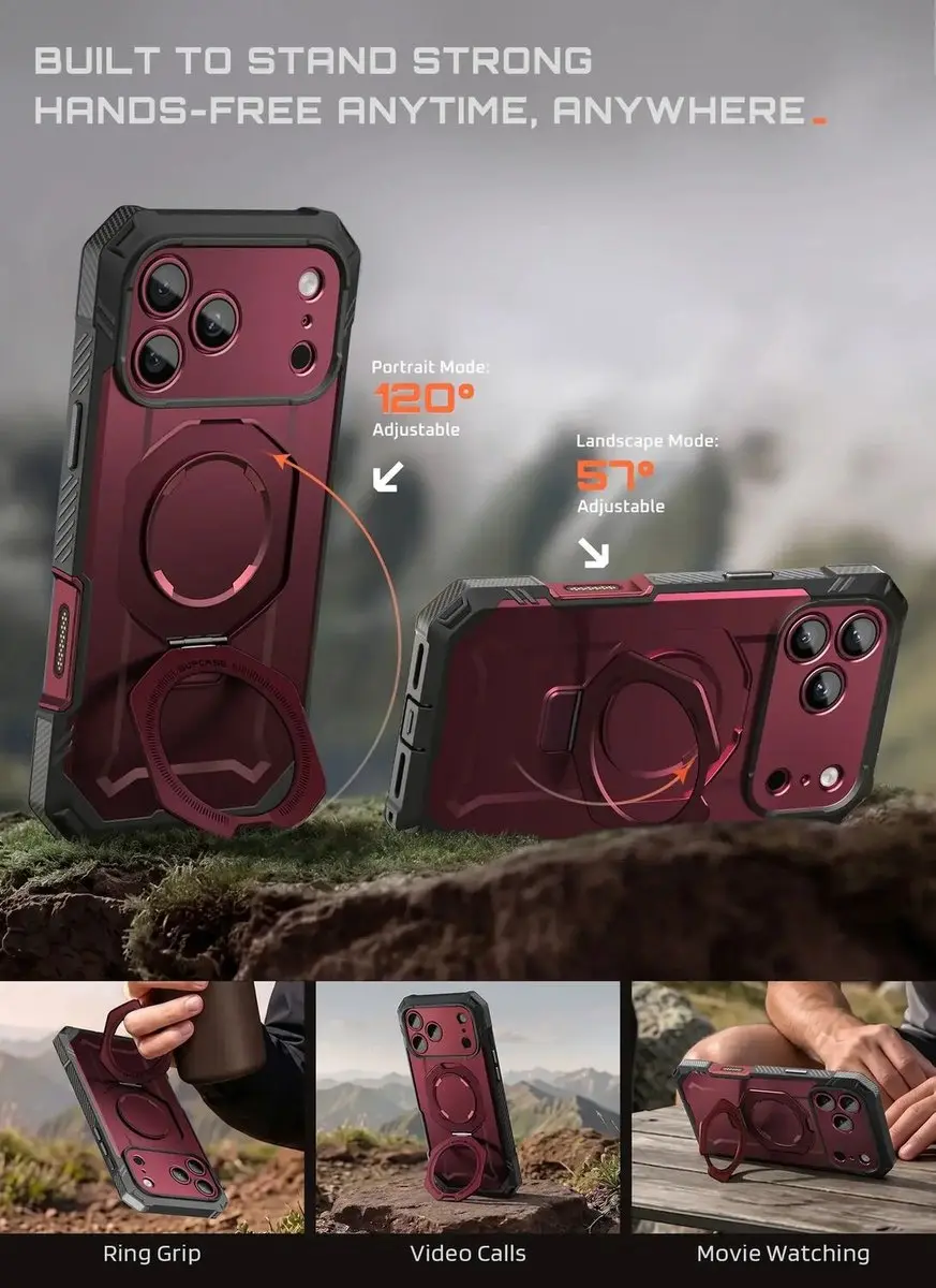 Supcase Unicorn Beetle Grip Pro Hoesje iPhone 18/17 Pro Max - MagSafe - Burgundy - afbeelding 6 van 6