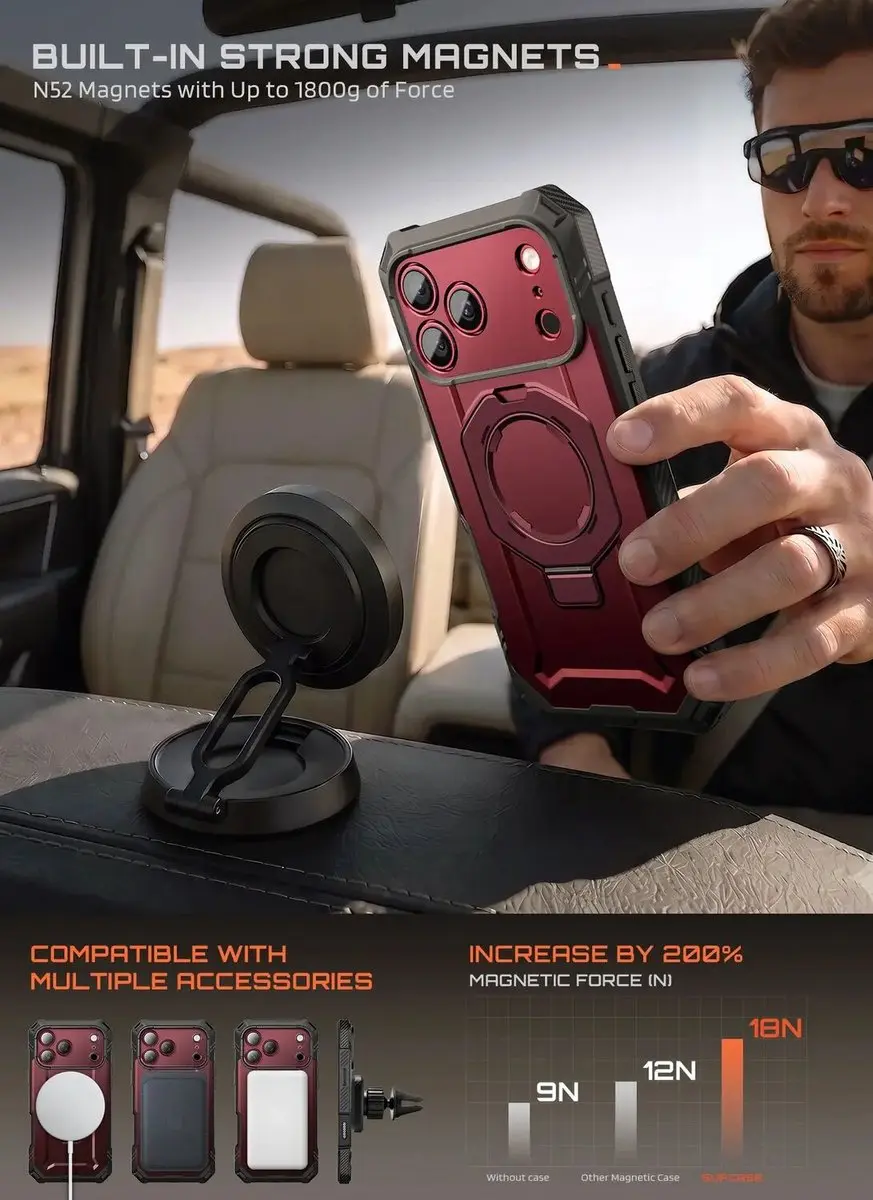Supcase Unicorn Beetle Grip Pro Hoesje iPhone 18/17 Pro Max - MagSafe - Burgundy - afbeelding 3 van 6