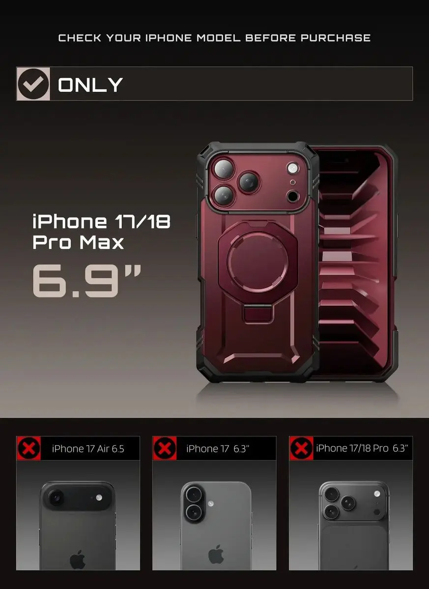 Supcase Unicorn Beetle Grip Pro Hoesje iPhone 18/17 Pro Max - MagSafe - Burgundy - afbeelding 4 van 6