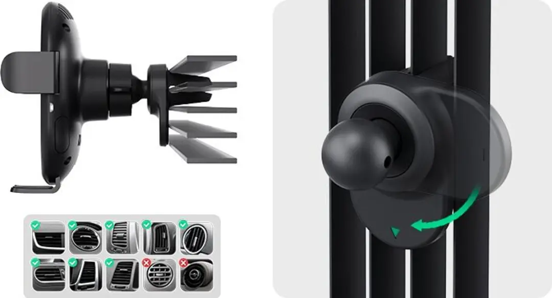 iOttie Auto Sense 2 Ventilatieroosterhouder - 10W Qi2 - Zwart - afbeelding 4 van 6