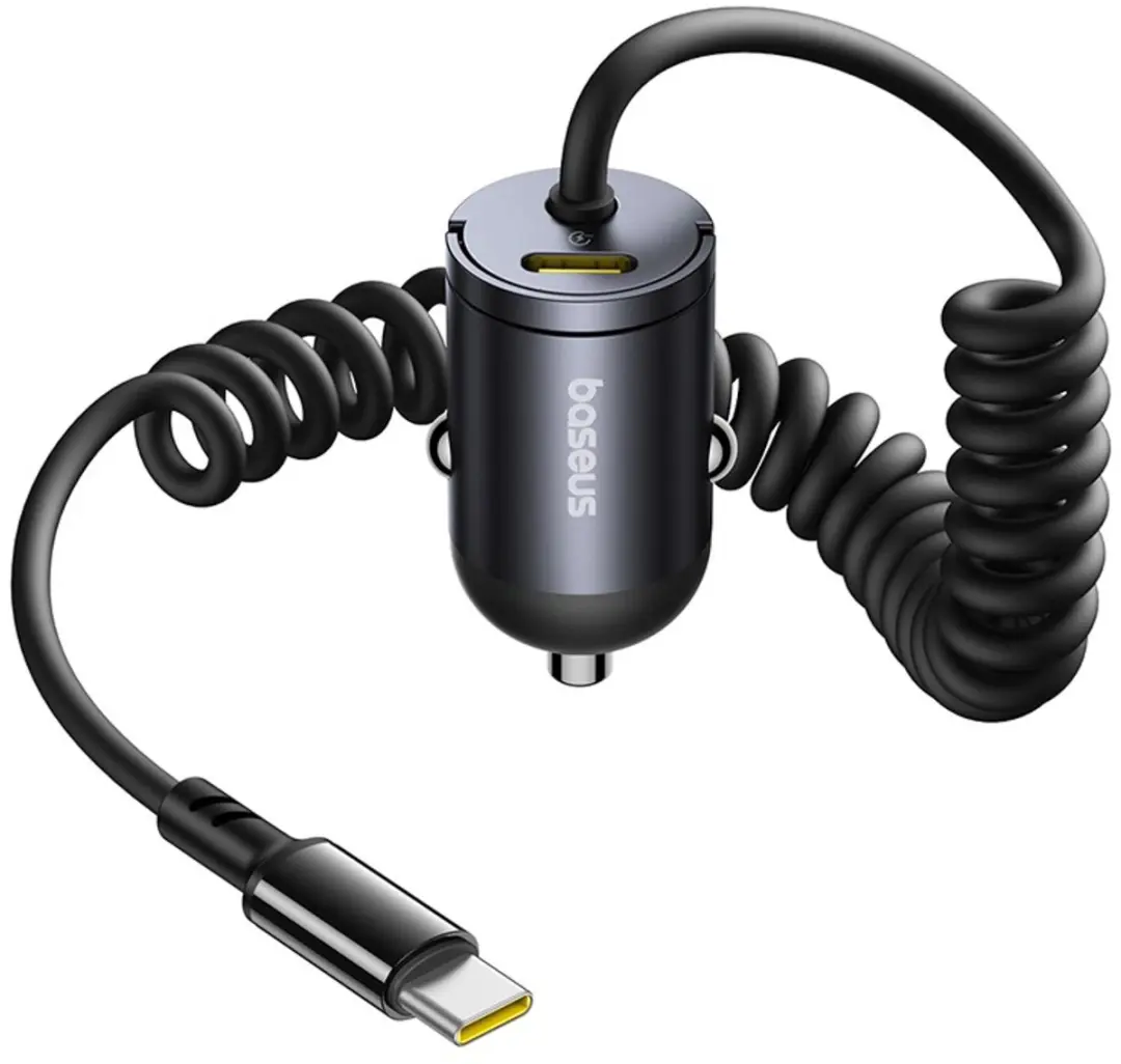 Baseus 30W Autolader met ingebouwde spiraalkabel - Transparent