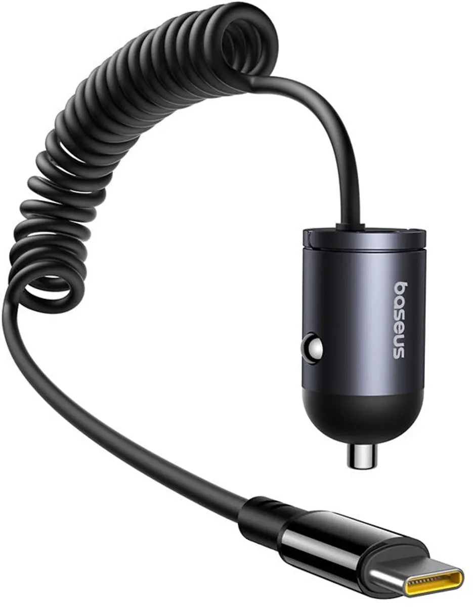 Baseus 30W Autolader met ingebouwde spiraalkabel
