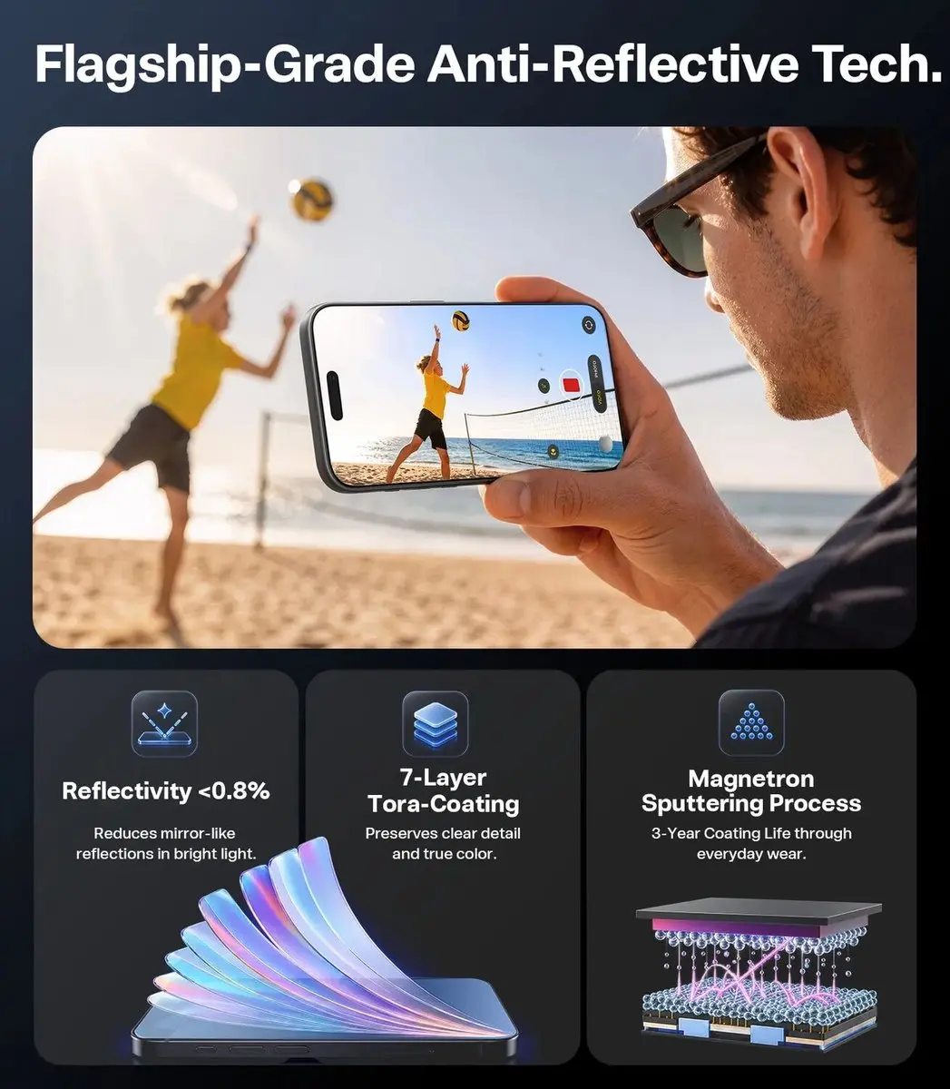 Torras OrigArmor 9H+ Glas iPhone 18 Pro Max - Anti-reflectie - afbeelding 4 van 6