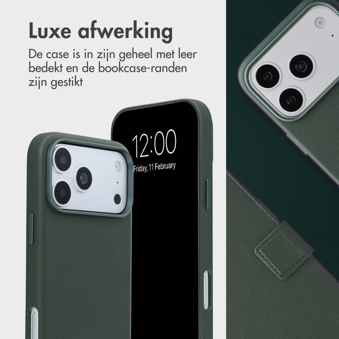 Accezz Hoesje iPhone 18/17 Pro - Leather Bookcase 2-in-1 - Cedar Green - afbeelding 4 van 6