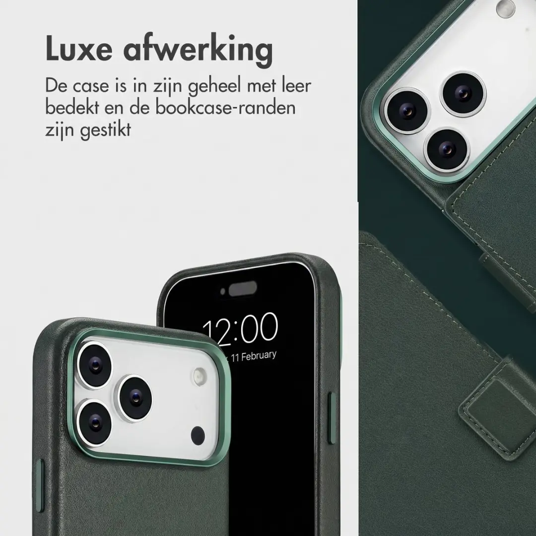 Accezz Hoesje iPhone 18/17 Pro - Leather Bookcase 2-in-1 - Cedar Green - afbeelding 3 van 6