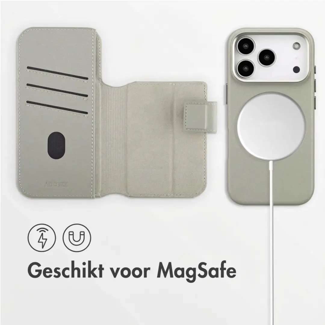 Accezz iPhone 18/17 Pro Hoesje Light Grey - 2-in-1 Leather Bookcase - afbeelding 2 van 6