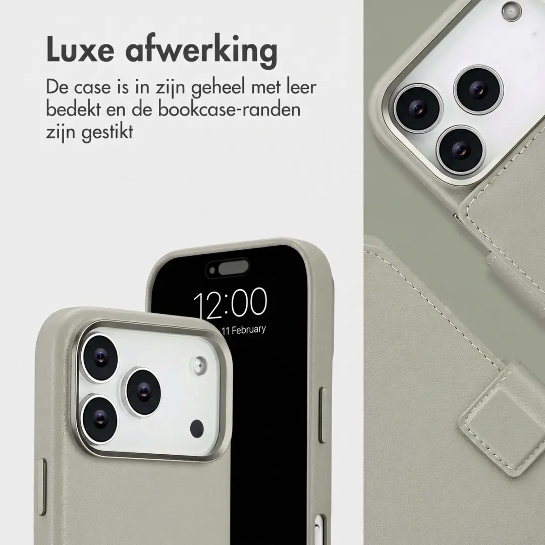 Accezz iPhone 18/17 Pro Hoesje Light Grey - 2-in-1 Leather Bookcase - afbeelding 3 van 6