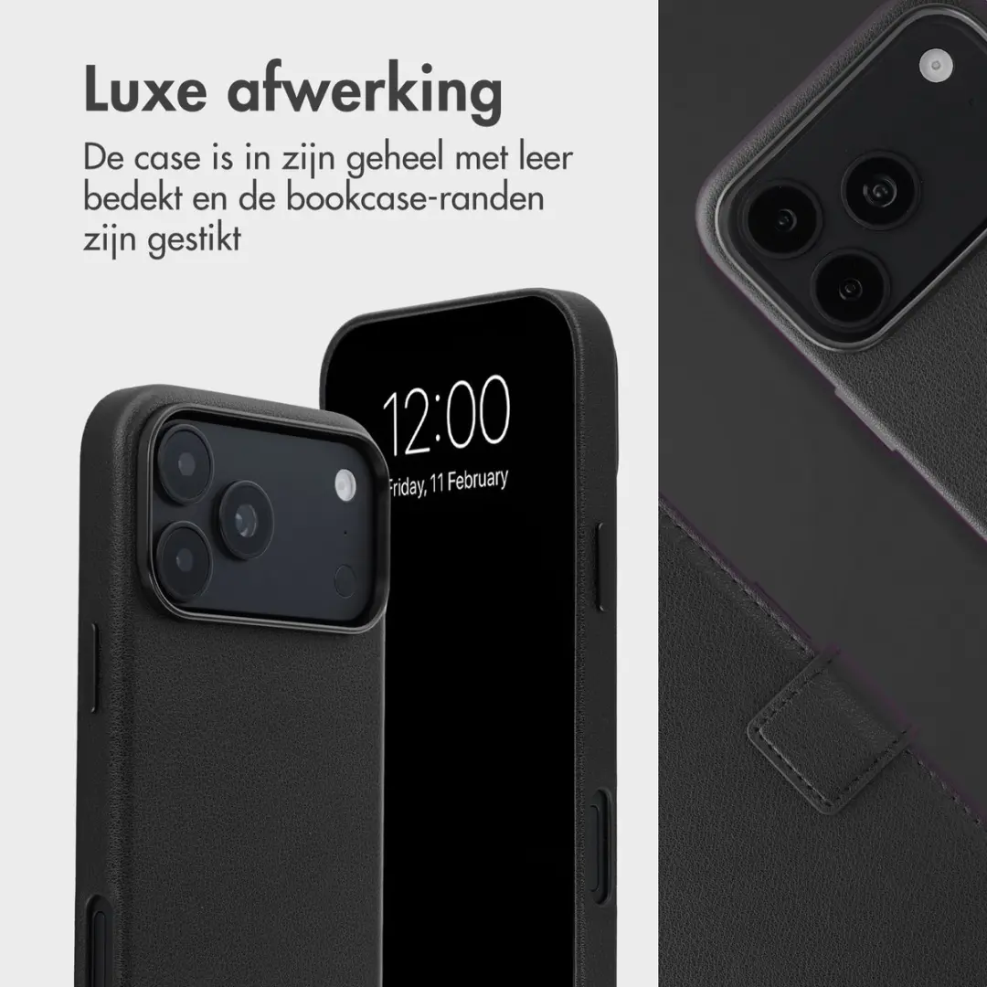 Accezz Hoesje iPhone 18/17 Pro Max - Leather Bookcase 3 Pasjes - Zwart - afbeelding 2 van 6