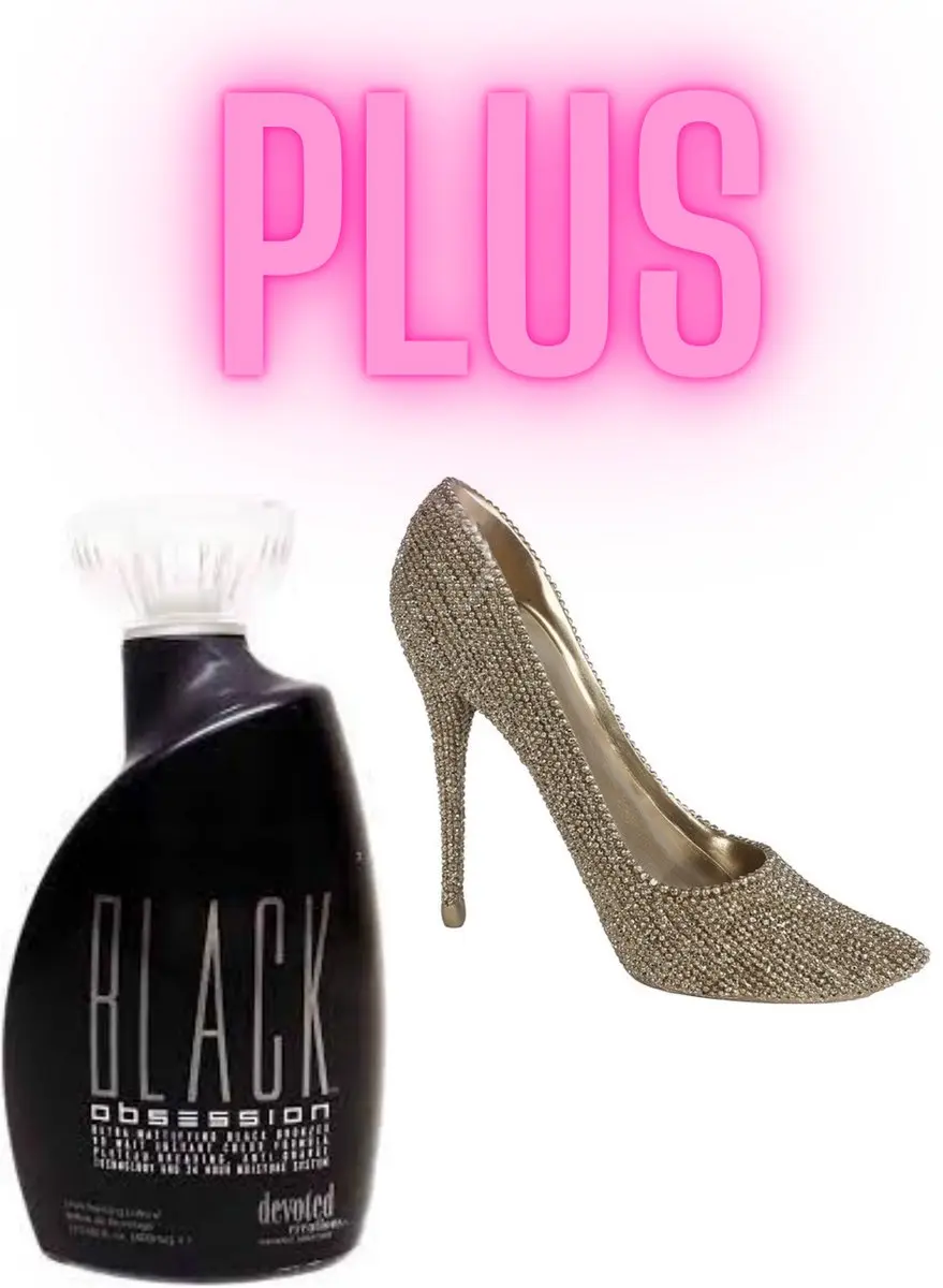 Devoted Creations Black Obsession 400 ml PLUS Beeld Stiletto Pump Glitter Goud 1