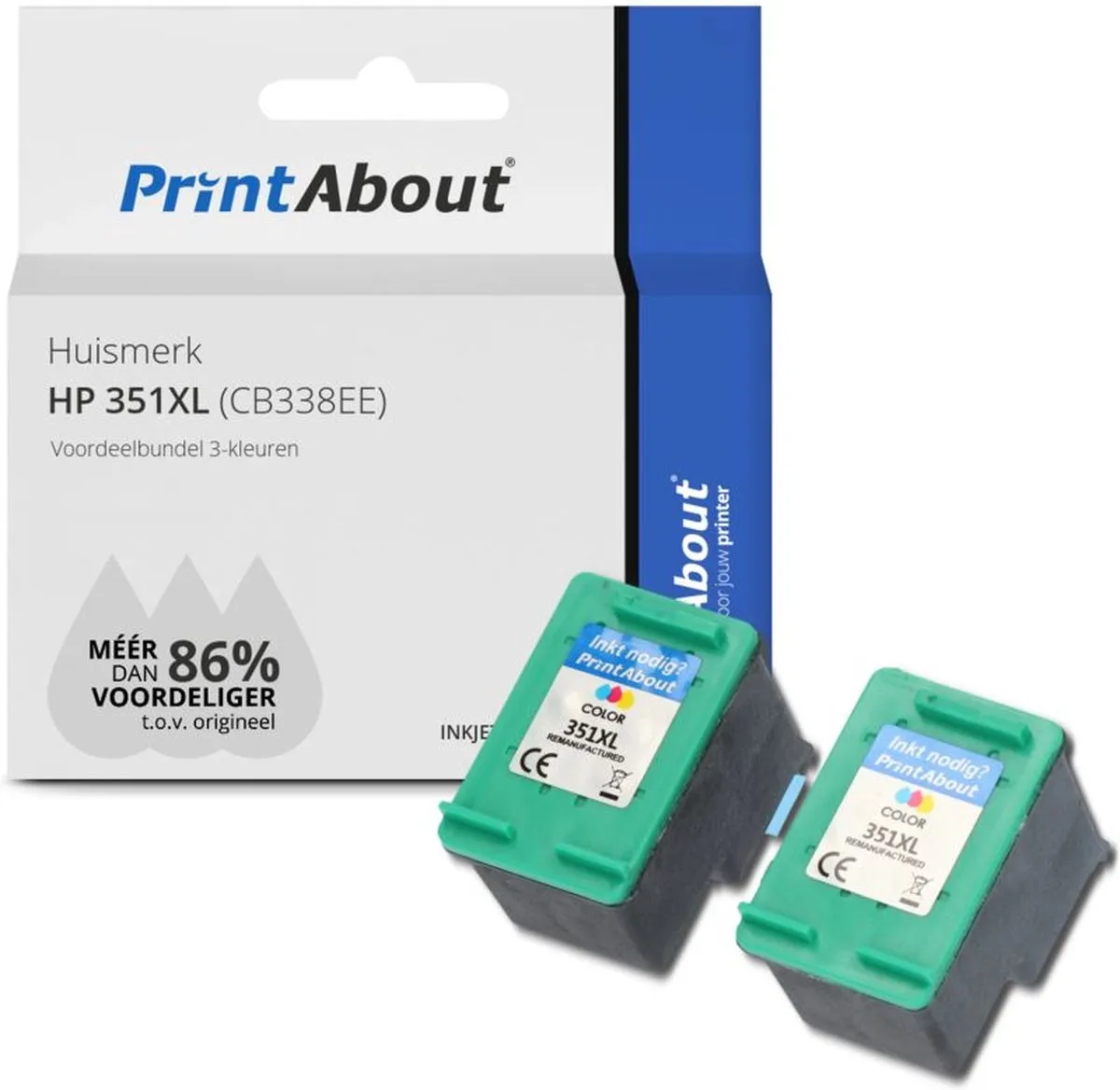 PrintAbout CB338EE-PA2 Inktcartridge 3-Kleuren - 1.800 pagina's - o.a. HP DeskJet 5700/D4260