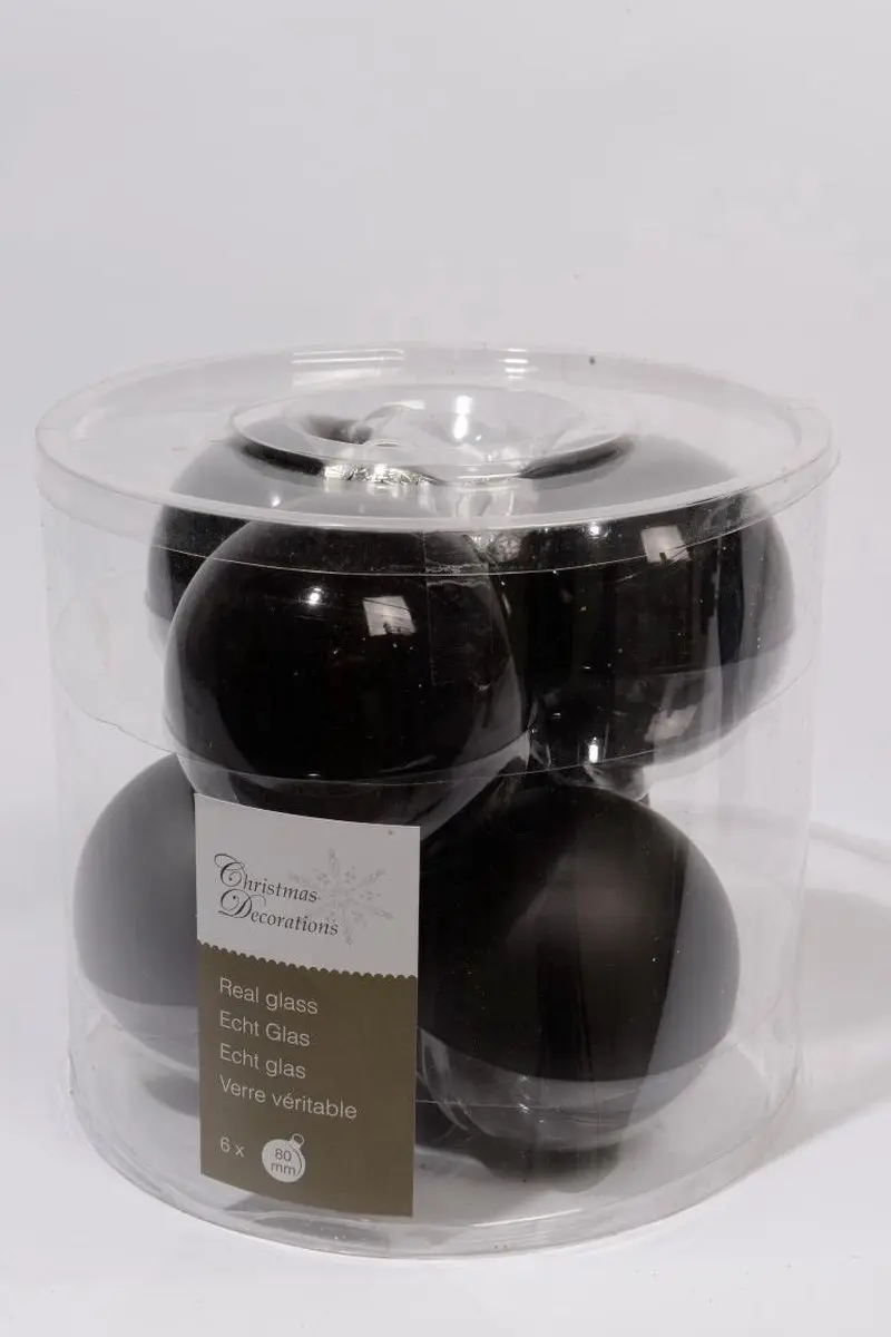 Decoris Kerstballen Zwart Glans 80mm - 12 Stuks - afbeelding 4 van 6
