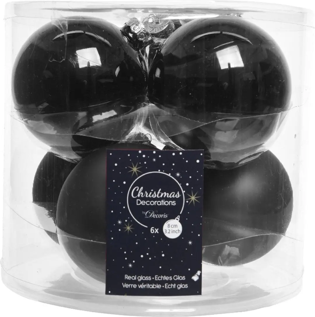 Decoris Kerstballen Zwart Glans 80mm