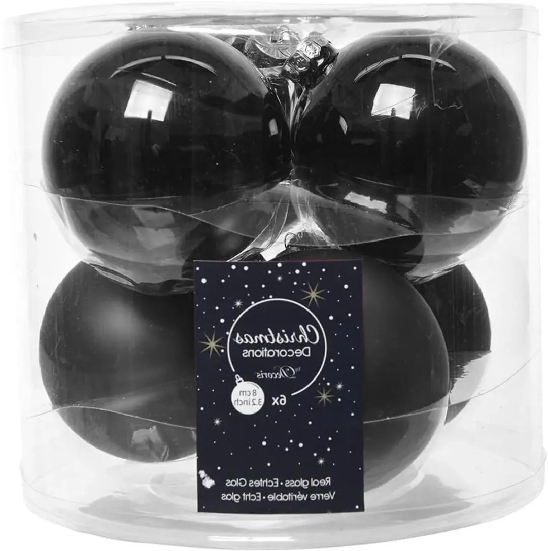 Decoris Kerstballen Zwart Glans 80mm - 12 Stuks - afbeelding 6 van 6