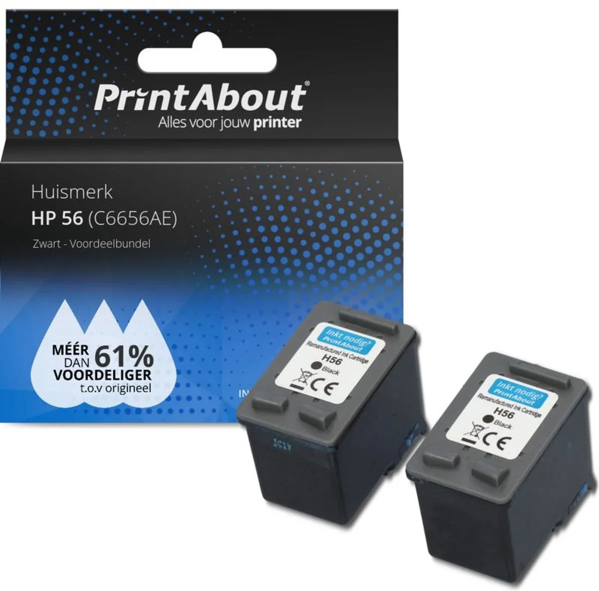 PrintAbout C6656AE-PA2 Inktcartridge Zwart - 2 Stuks