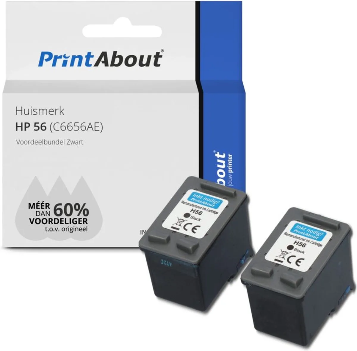 PrintAbout C6656AE-PA2 Inktcartridge Zwart - 2 Stuks