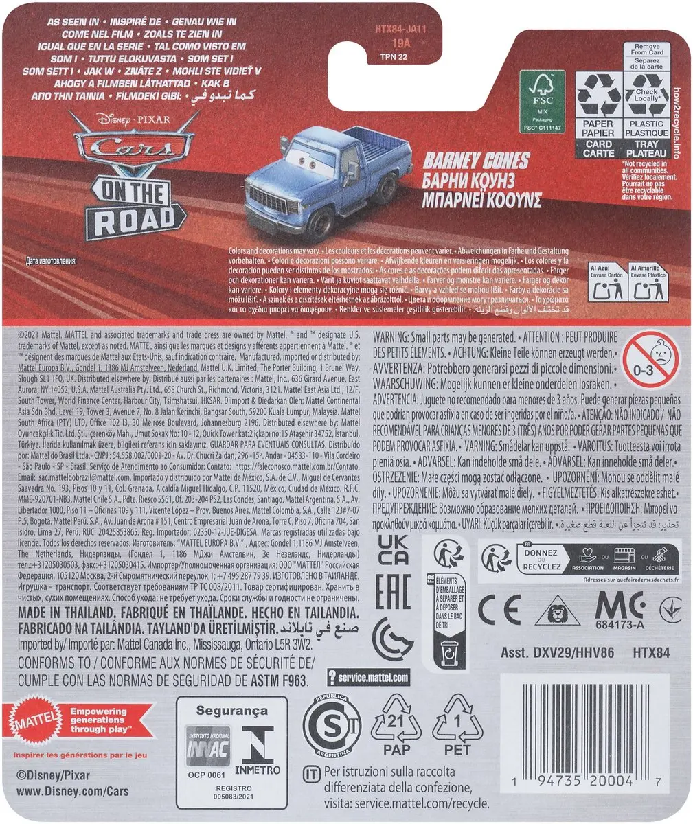 Mattel Disney Pixar Cars Barney Cones Lichtblauw HTX84 - afbeelding 2 van 4