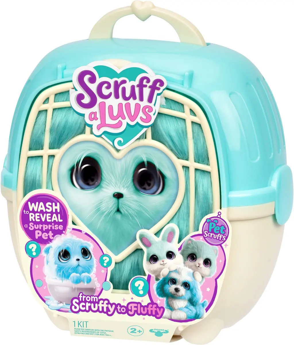 Moose Toys Scruff a Luvs Blauwe Mystery Knuffel - Draagmand
