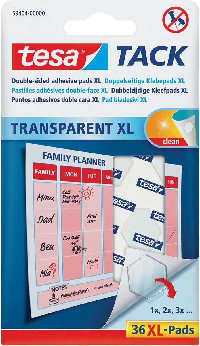 Kleefpads tesa tack transparant xl 36st